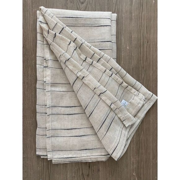 Threshold Ticking Striped Lines Linen Blend 72x72” Shower Curtain - Picture 1 of 5